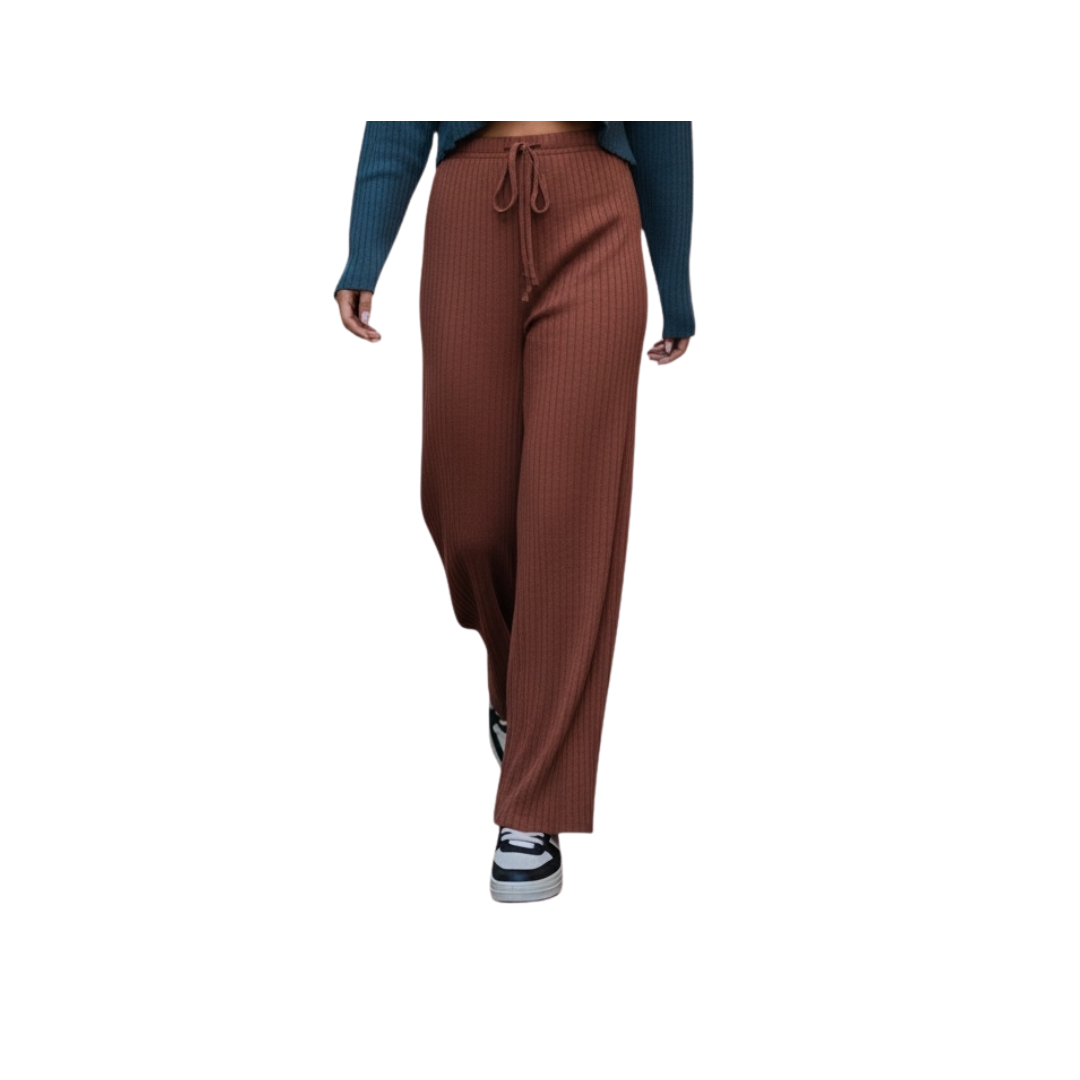 Women's Ribbed Lounge Pants – Soft Stretch, One Size 36–42