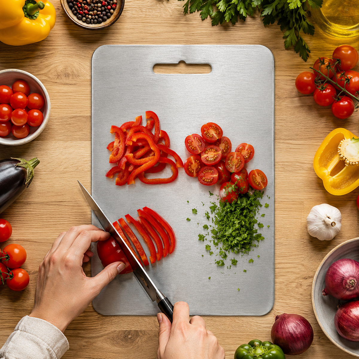 Titanium Stainless Steel Chopping Board – 34 x 23 cm