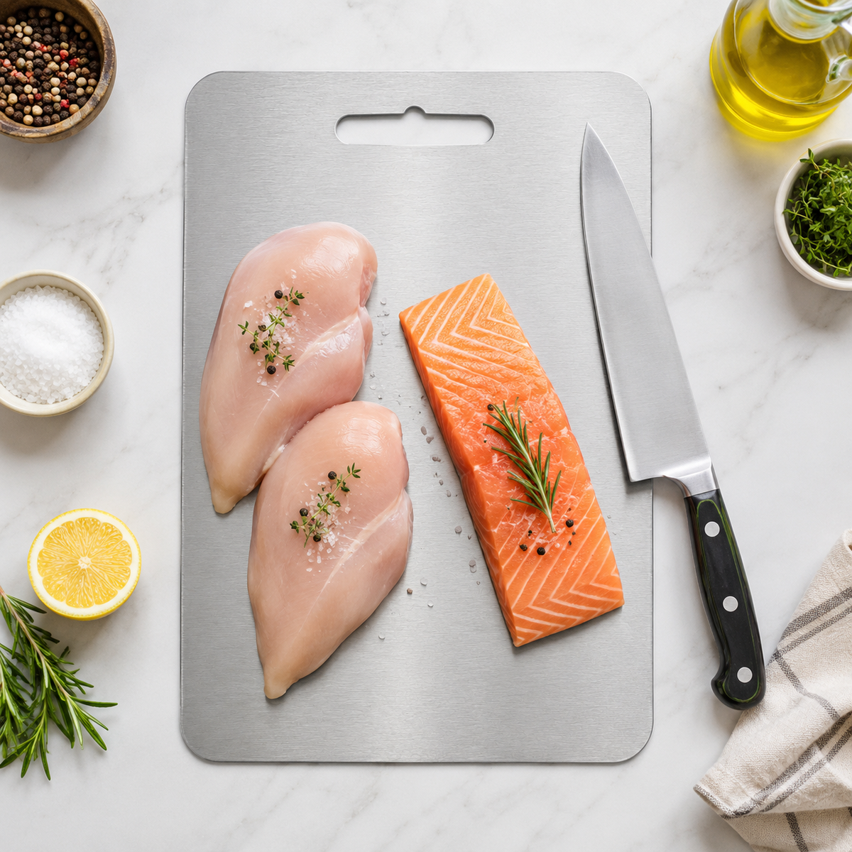 Titanium Stainless Steel Chopping Board – 34 x 23 cm
