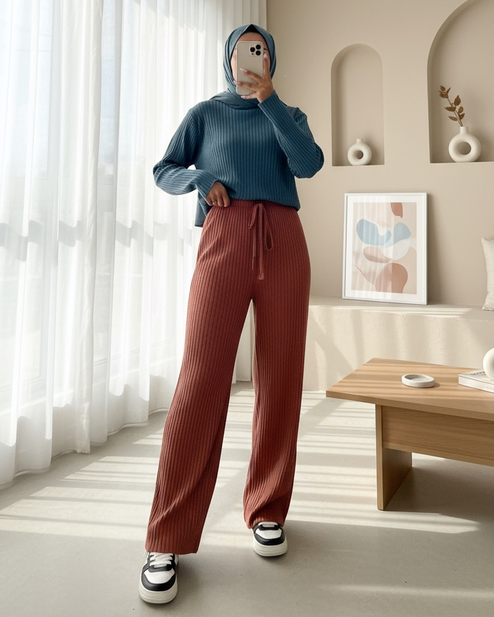 Women's Ribbed Lounge Pants – Soft Stretch, One Size 36–42
