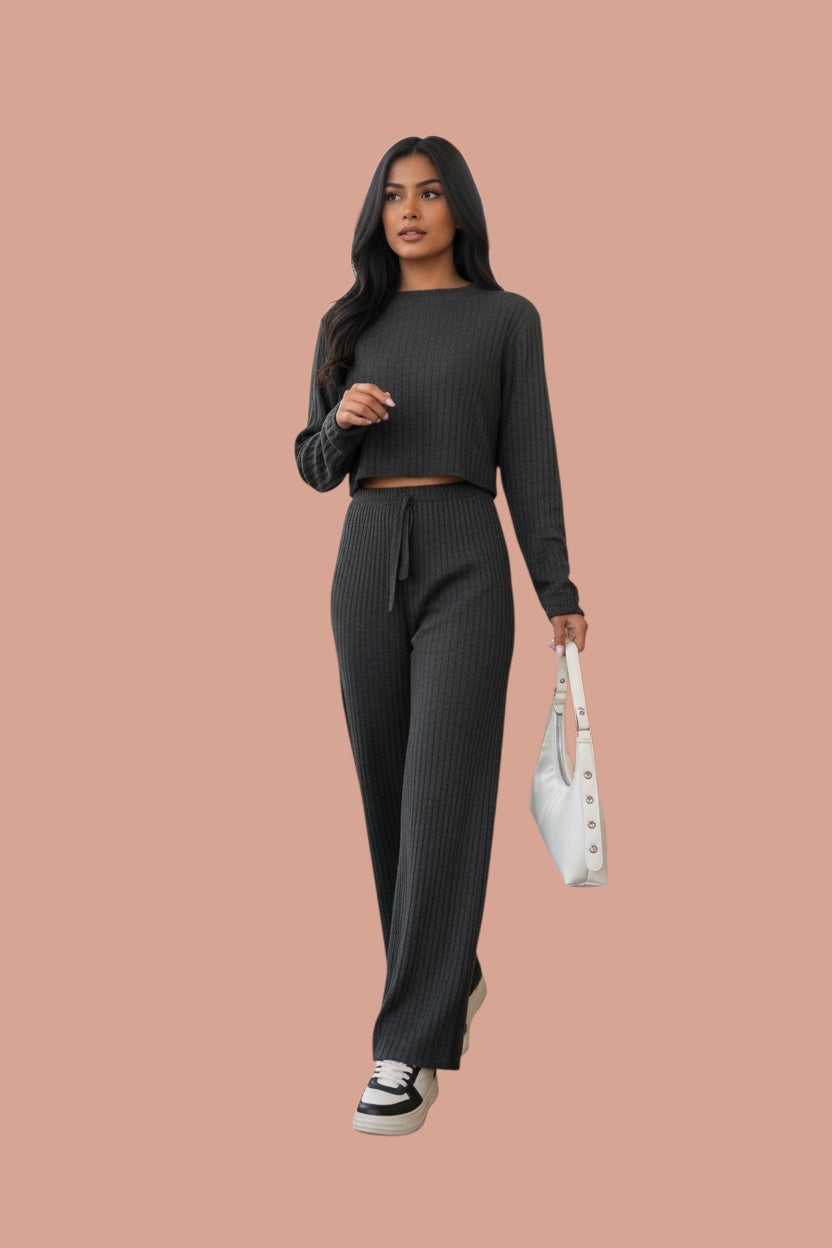 Women's Ribbed Lounge Pants – Soft Stretch, One Size 36–42